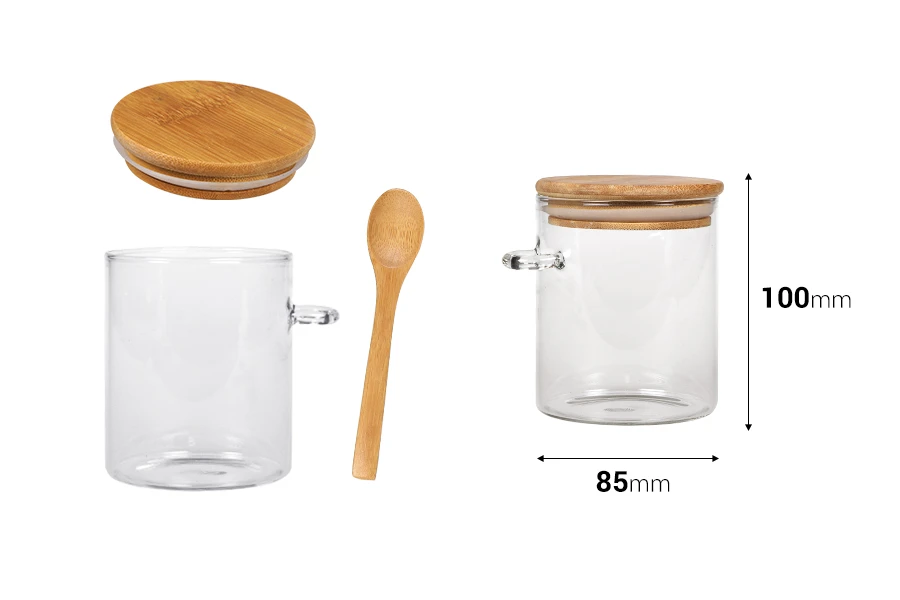 Staklena cilindrična tegla 450mL, sa drvenom kašikom i poklopcem sa gumicom, 85x100mm Staklena cilindrična tegla 450mL, sa drvenom kašikom i poklopcem sa gumicom, 85x100mm