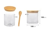 Staklena cilindrična tegla 600mL, sa drvenom kašikom i poklopcem sa gumicom, 100x100mm-dimenzije_slike