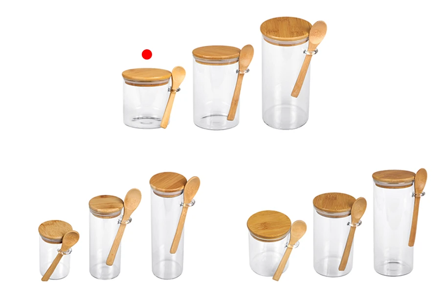 Staklena cilindrična tegla 600mL, sa drvenom kašikom i poklopcem sa gumicom, 100x100mm-grupa_slika