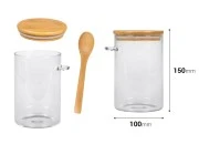 Staklena cilindrična tegla 1000mL, sa drvenom kašikom i poklopcem sa gumicom, 100x150mm Staklena cilindrična tegla 1000mL, sa drvenom kašikom i poklopcem sa gumicom, 100x150mm