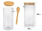 Staklena cilindrična tegla 1300mL, sa drvenom kašikom i poklopcem sa gumicom, 100x200mm-dimenzije_slike