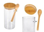 Staklena cilindrična tegla 1300mL, sa drvenom kašikom i poklopcem sa gumicom, 100x200mm-slika_proizvoda