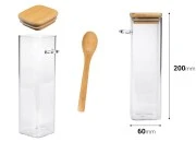 Staklena četvrtasta tegla 550mL, sa drvenom kašikom i poklopcem sa gumicom, 60x200mm Staklena četvrtasta tegla 550mL, sa drvenom kašikom i poklopcem sa gumicom, 60x200mm-dimenzije_slike