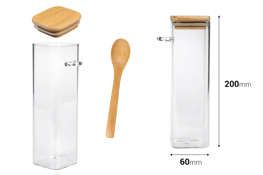 Staklena četvrtasta tegla 550mL, sa drvenom kašikom i poklopcem sa gumicom, 60x200mm Staklena četvrtasta tegla 550mL, sa drvenom kašikom i poklopcem sa gumicom, 60x200mm-dimenzije_slike