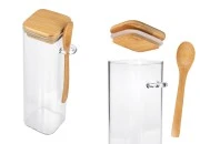 Staklena četvrtasta tegla 550mL, sa drvenom kašikom i poklopcem sa gumicom, 60x200mm Staklena četvrtasta tegla 550mL, sa drvenom kašikom i poklopcem sa gumicom, 60x200mm-slika_proizvoda