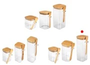 Staklena četvrtasta tegla 900mL, sa drvenom kašikom i poklopcem sa gumicom, 80x200mm-grupa_slika