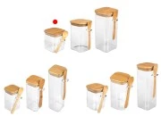 Staklena četvrtasta tegla 700mL, sa drvenom kašikom i poklopcem sa gumicom, 100x100mm-grupa_slika