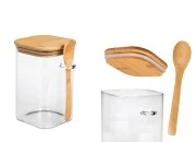 Staklena četvrtasta tegla 1050mL, sa drvenom kašikom i poklopcem sa gumicom, 100x150mm Staklena četvrtasta tegla 1050mL, sa drvenom kašikom i poklopcem sa gumicom, 100x150mm