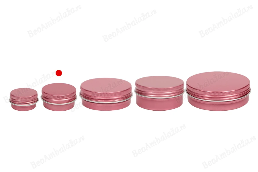 Aluminijumska kutija za kreme 15mL u roze boji, sa poklopcem sa zaptivkom-grupa_slika