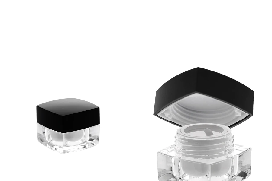 Luksuzna četvrtasta akrilna kutija za kreme 5mL sa crnim zatvaračem sa unutrašnjom zaptivkom i plastičnim međupoklopcem-slika_proizvoda
