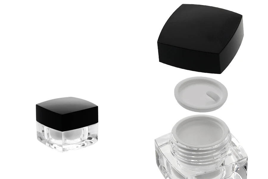 Luksuzna četvrtasta akrilna kutija za kreme 5mL sa crnim zatvaračem sa unutrašnjom zaptivkom i plastičnim međupoklopcem-dimenzije_slike