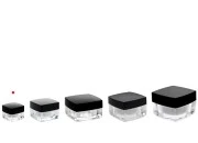 Luksuzna četvrtasta akrilna kutija za kreme 5mL sa crnim zatvaračem sa unutrašnjom zaptivkom i plastičnim međupoklopcem-grupa_slika