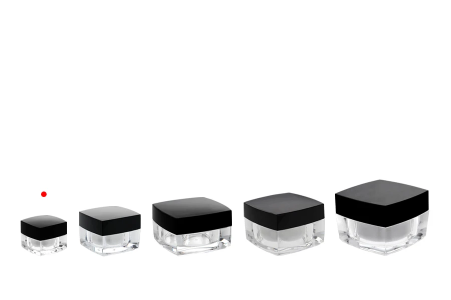 Luksuzna četvrtasta akrilna kutija za kreme 5mL sa crnim zatvaračem sa unutrašnjom zaptivkom i plastičnim međupoklopcem-grupa_slika