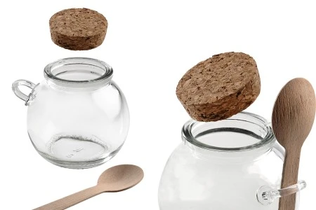 Okrugla staklena teglica 110mL, sa drvenom kašičicom i prirodnim plutanim čepom-2
