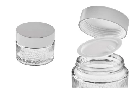 Staklena teglica za kremu 50mL, sa aluminijumskim zatvaračem sa zaptivkom i međupoklopcem-1