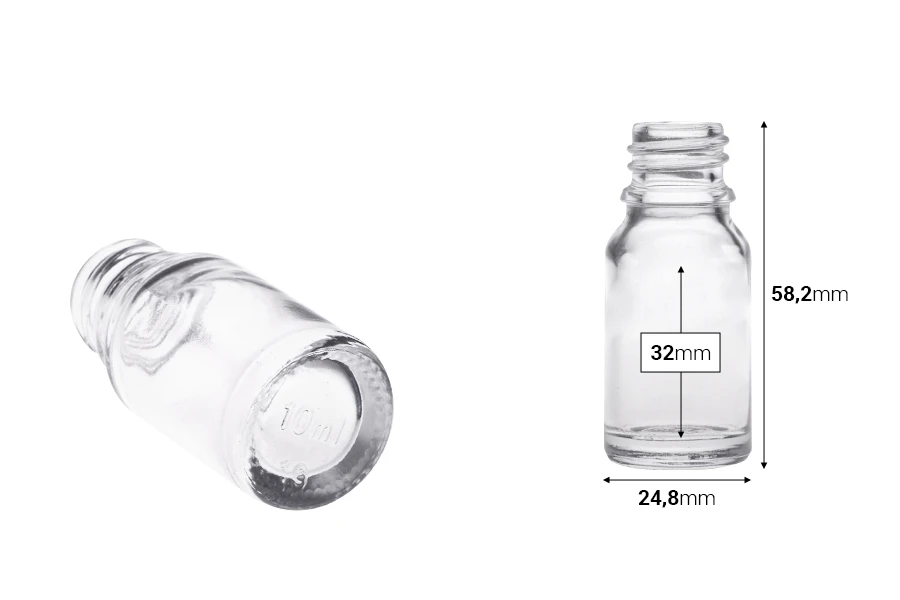 Staklena bočica 10mL za etarska ulja, providna, sa grlom PP18 Staklena bočica 10mL za etarska ulja, providna, sa grlom PP18-dimenzije_slike