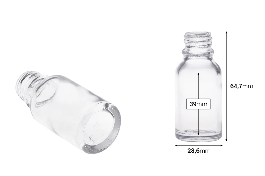Providna staklena bočica za etarska ulja 15mL, sa grlom PP18 - bez zatvarača-dimenzije_slike