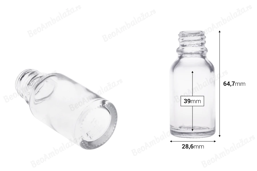 Providna staklena bočica za etarska ulja 15mL, sa grlom PP18 - bez zatvarača-dimenzije_slike