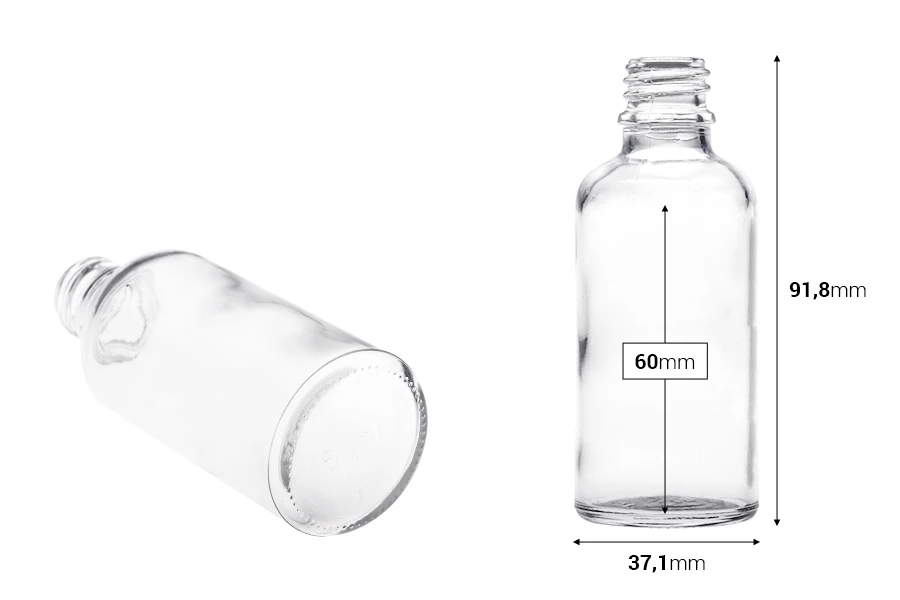 Providna staklena bočica za etarska ulja 50mL, sa grlom PP18 - bez zatvarača-dimenzije_slike