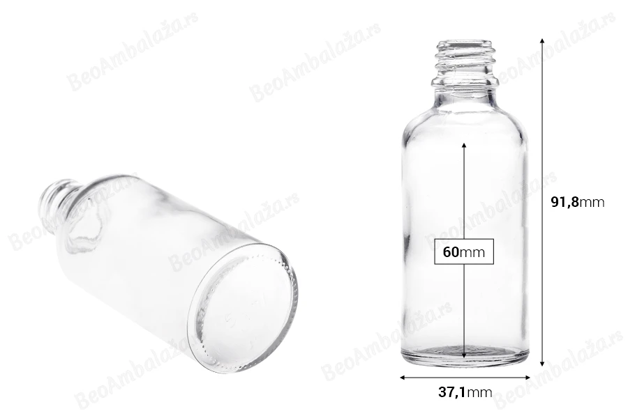 Providna staklena bočica za etarska ulja 50mL, sa grlom PP18 - bez zatvarača-dimenzije_slike