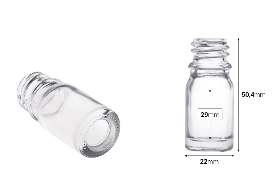 Providna staklena bočica za etarska ulja 5mL, sa grlom PP18 - bez zatvarača Providna staklena bočica za etarska ulja 5mL, sa grlom PP18 - bez zatvarača