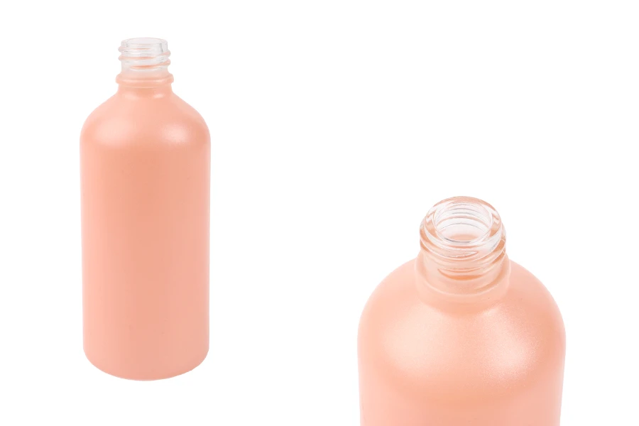 Staklena MAT roze bočica za etarska ulja 100mL, sa grlom PP18-slika_proizvoda