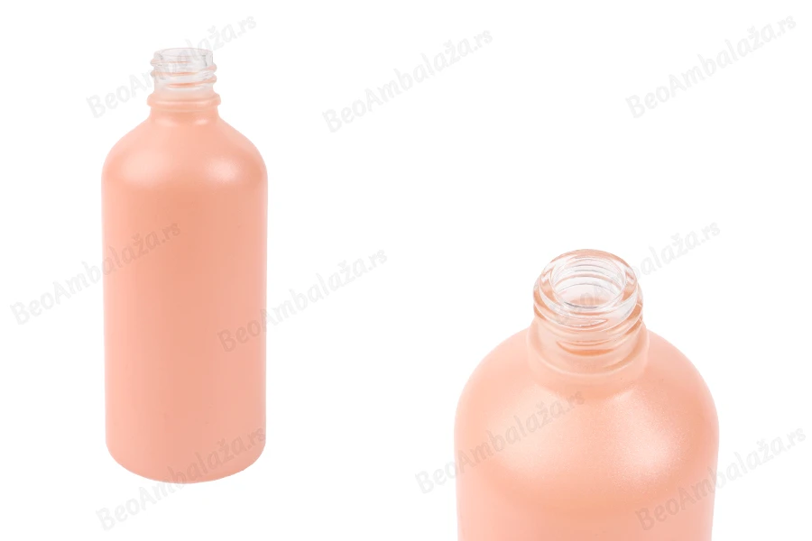 Staklena MAT roze bočica za etarska ulja 100mL, sa grlom PP18-slika_proizvoda