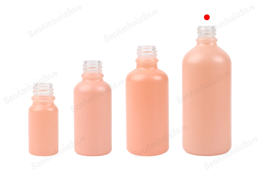 Staklena MAT roze bočica za etarska ulja 100mL, sa grlom PP18-grupa_slika