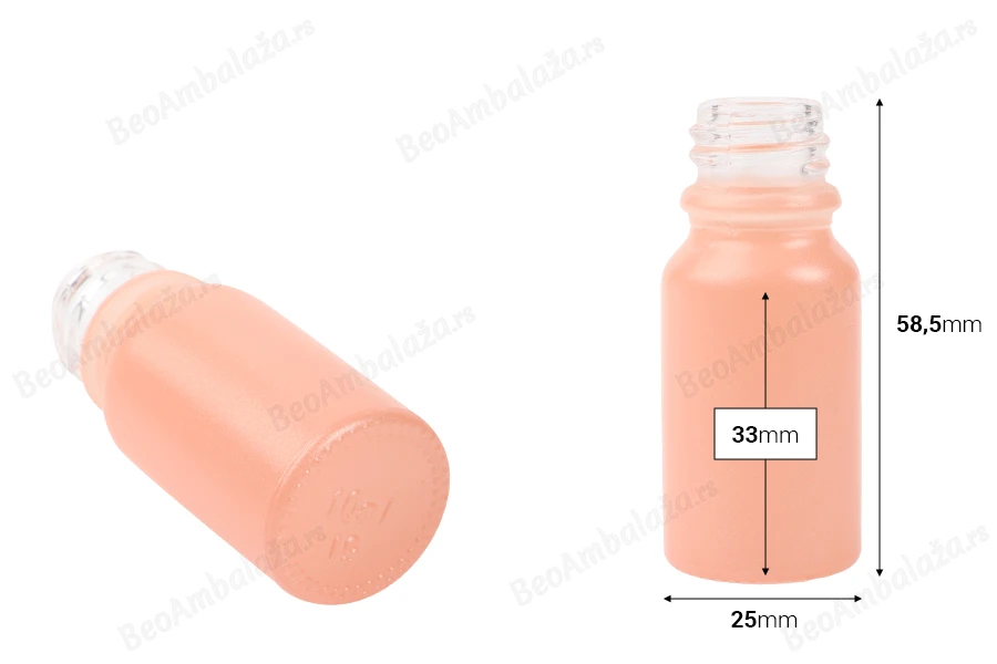 Staklena MAT roze bočica za etarska ulja 10mL, sa grlom PP18-dimenzije_slike