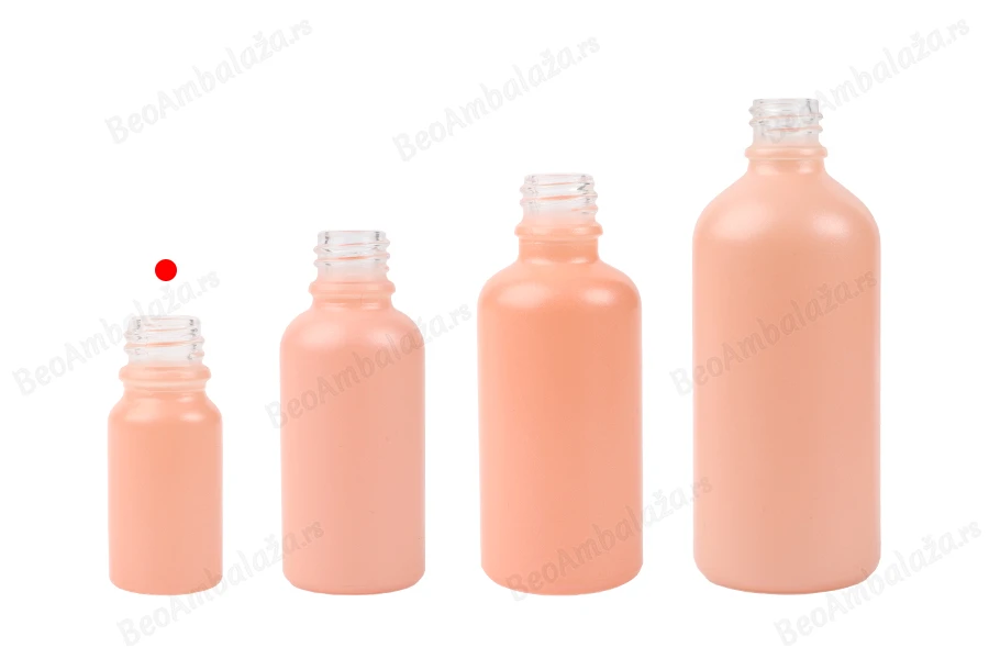 Staklena MAT roze bočica za etarska ulja 10mL, sa grlom PP18-grupa_slika