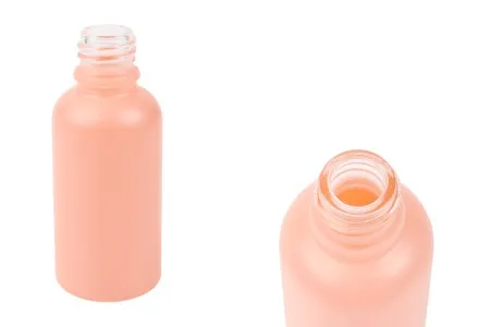 Staklena MAT roze bočica za etarska ulja 30mL, sa grlom PP18-1