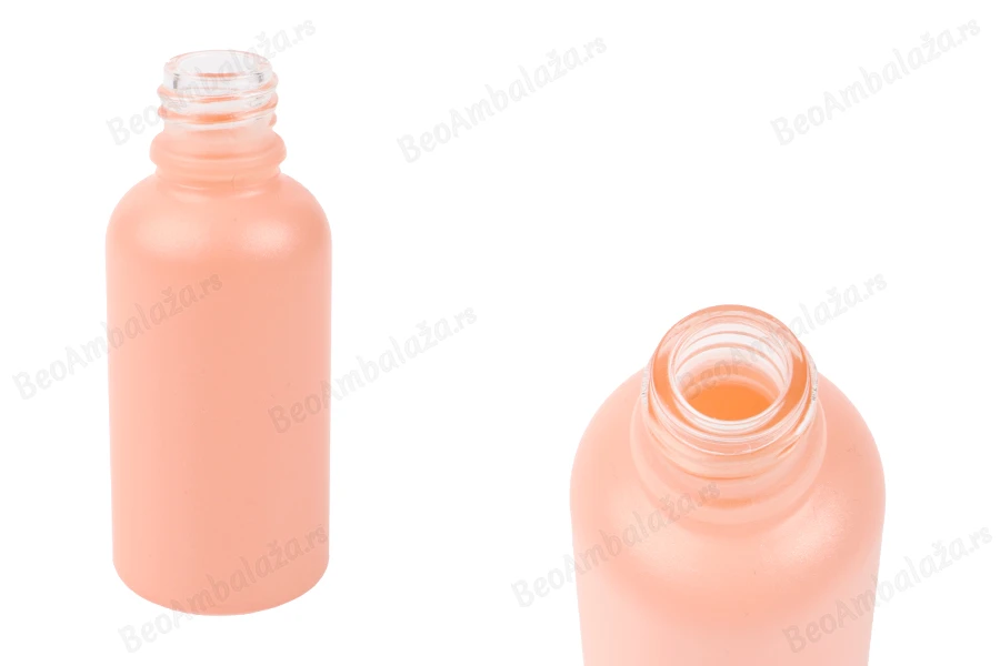 Staklena MAT roze bočica za etarska ulja 30mL, sa grlom PP18-slika_proizvoda