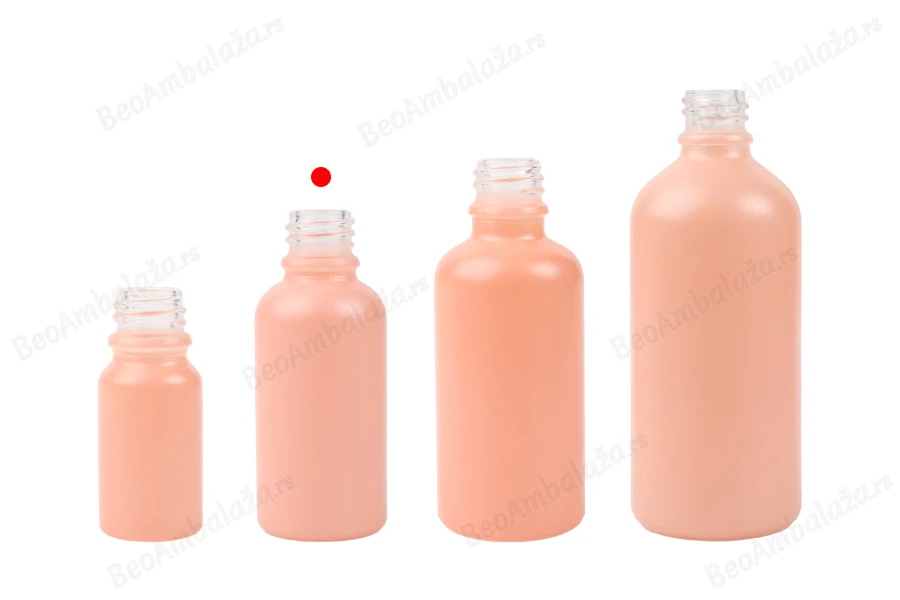 Staklena MAT roze bočica za etarska ulja 30mL, sa grlom PP18-grupa_slika