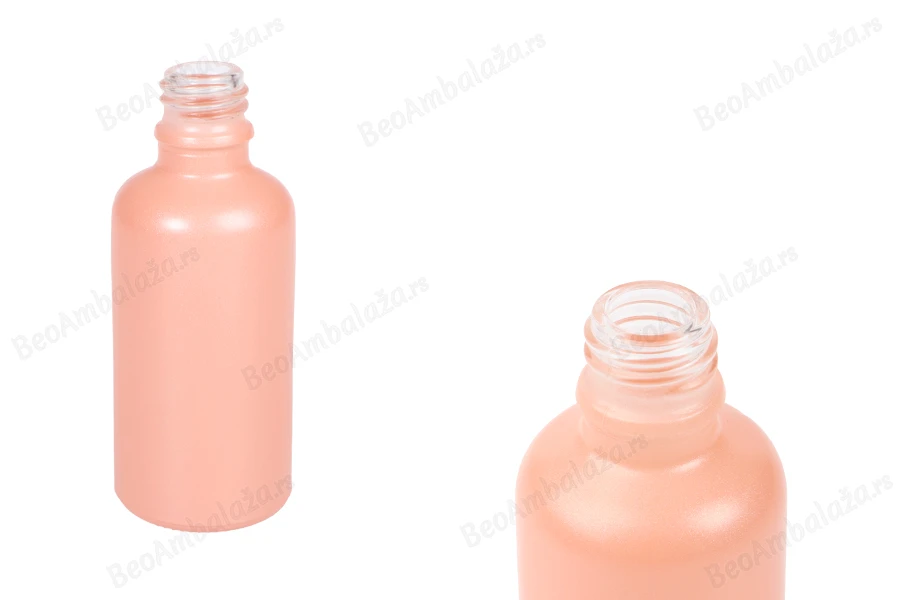 Staklena MAT roze bočica za etarska ulja 50mL, sa grlom PP18-slika_proizvoda