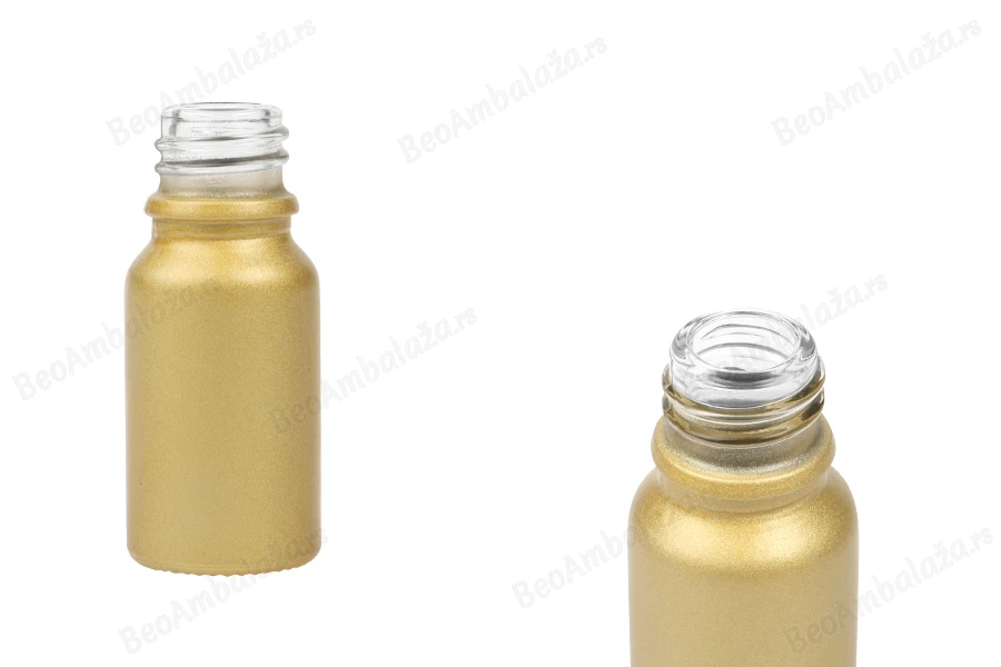 Staklena MAT zlatna bočica za etarska ulja 10mL, sa grlom PP18-slika_proizvoda