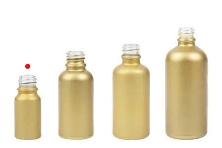 Staklena MAT zlatna bočica za etarska ulja 10mL, sa grlom PP18-6