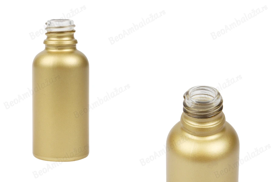 Staklena MAT zlatna bočica za etarska ulja 30mL, sa grlom PP18-slika_proizvoda