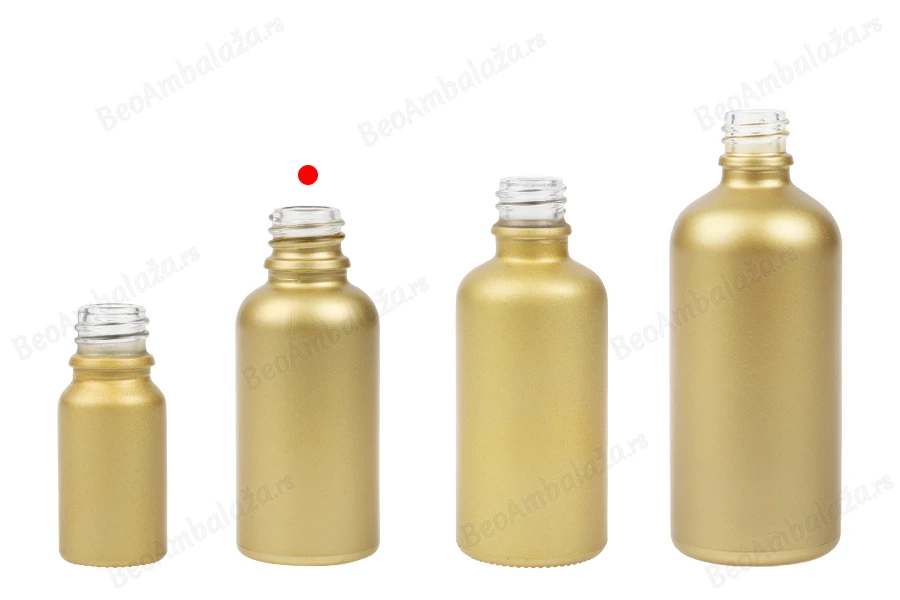 Staklena MAT zlatna bočica za etarska ulja 30mL, sa grlom PP18-grupa_slika