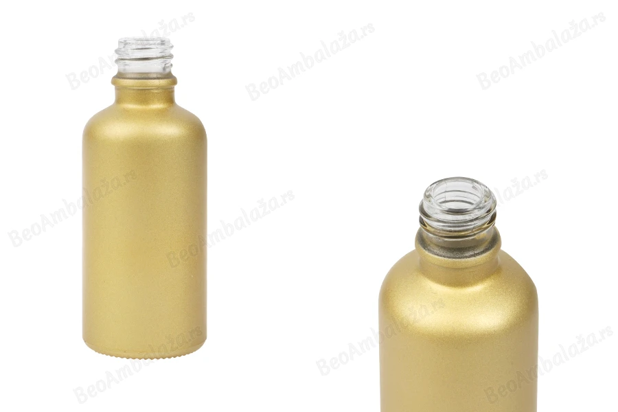Staklena MAT zlatna bočica za etarska ulja 50mL, sa grlom PP18-slika_proizvoda