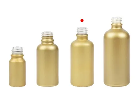 Staklena MAT zlatna bočica za etarska ulja 50mL, sa grlom PP18-6