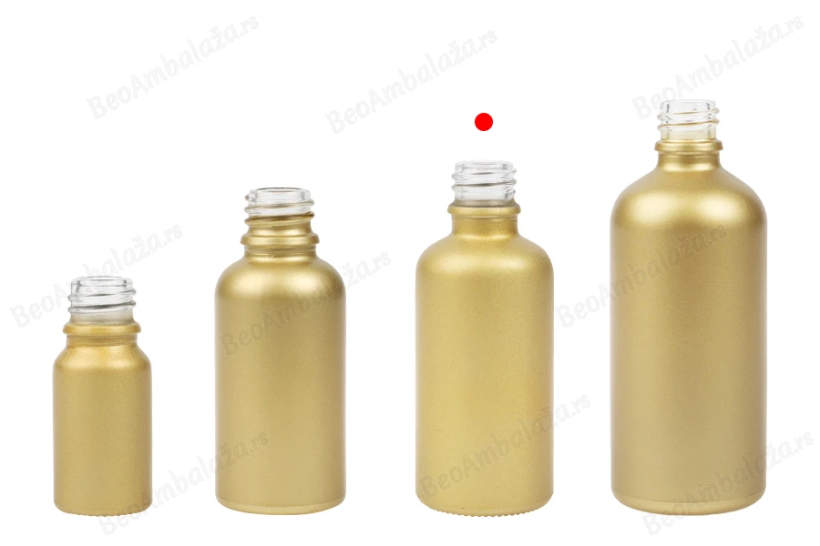 Staklena MAT zlatna bočica za etarska ulja 50mL, sa grlom PP18-grupa_slika