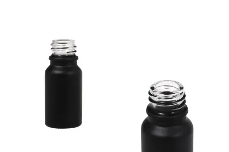 Staklena crna bočica od peskiranog stakla za etarska ulja 10mL, sa grlom PP18-1