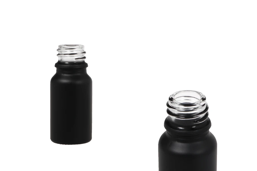 Staklena crna bočica od peskiranog stakla za etarska ulja 10mL, sa grlom PP18 Staklena crna bočica od peskiranog stakla za etarska ulja 10mL, sa grlom PP18