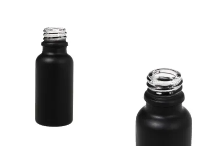 Staklena crna bočica od peskiranog stakla za etarska ulja 20mL, sa grlom PP18-1