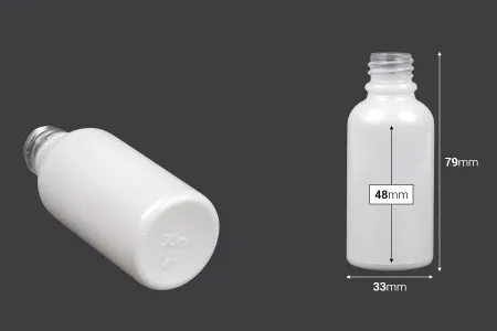Staklena biserno bela bočica za etarska ulja 30mL, sa grlom PP18 - bez zatvarača-2