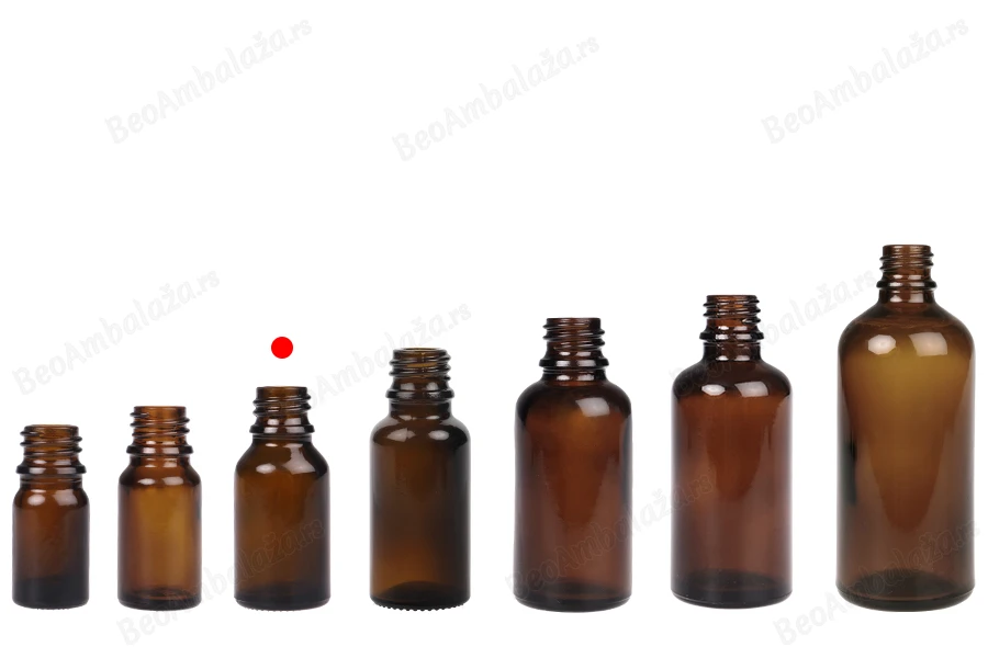 Braon staklena bočica za etarska ulja 15mL, sa grlom PP18 - bez zatvarača-grupa_slika