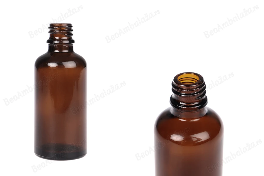 Braon staklena bočica za etarska ulja 50mL, sa grlom PP18 - bez zatvarača-slika_proizvoda