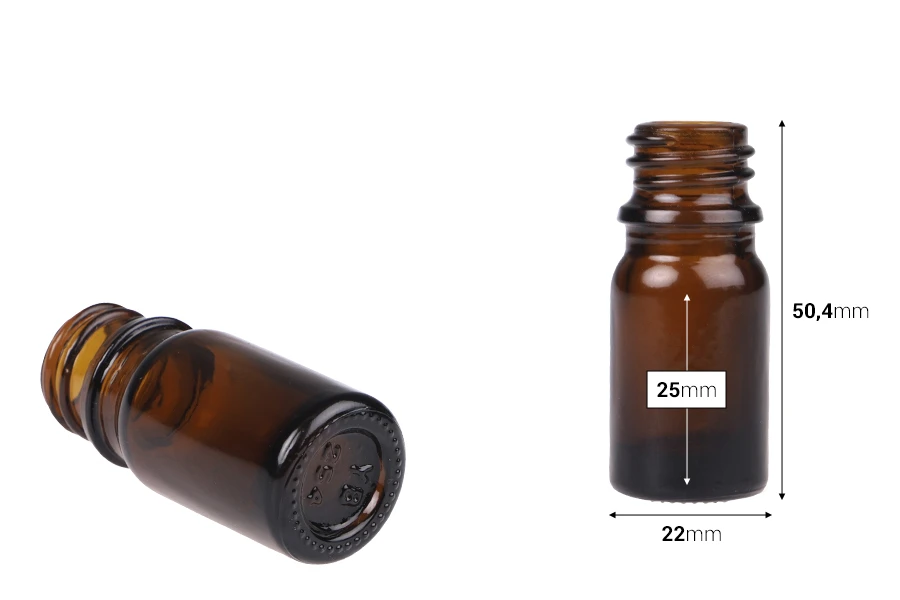 Staklena bočica 5mL za etarska ulja u braon boji, sa grlom PP18 Staklena bočica 5mL za etarska ulja u braon boji, sa grlom PP18-dimenzije_slike