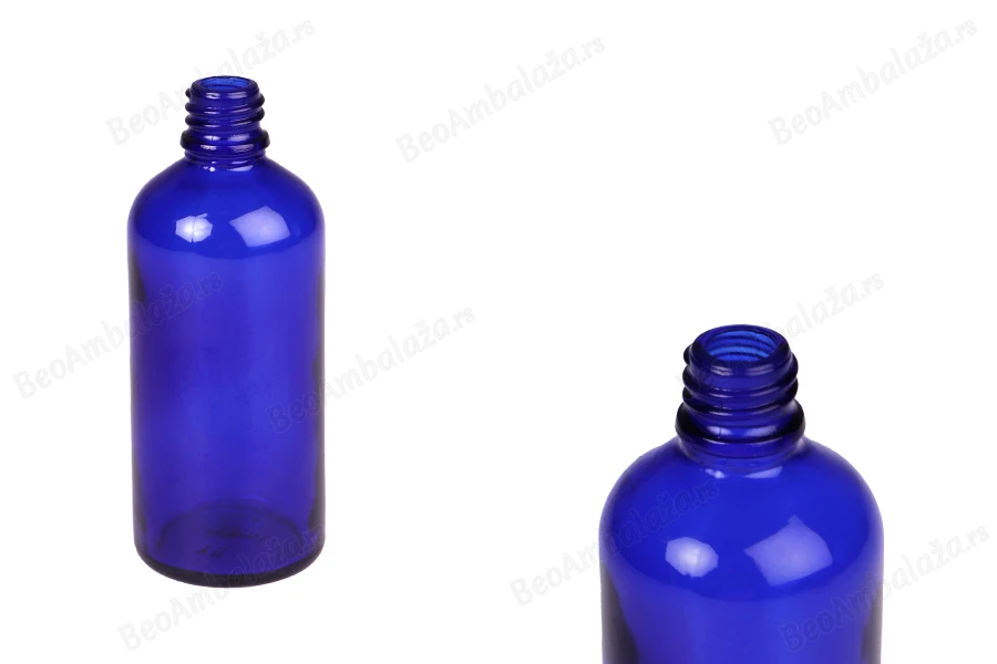 Plava staklena bočica za etarska ulja 100mL, sa grlom PP18 - bez zatvarača-slika_proizvoda
