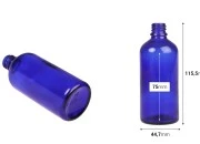 Plava staklena bočica za etarska ulja 100mL, sa grlom PP18 - bez zatvarača
